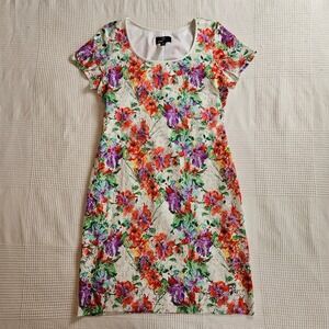 Ronni Nicole Floral Lace Sheath Dress Shrt Sleeve Watercolor Art to Wear Event M